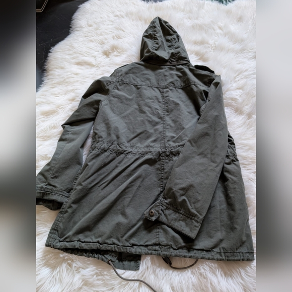 H&M women's military Green utility hooded jacket coat sz US 8 - Picture 5 of 6